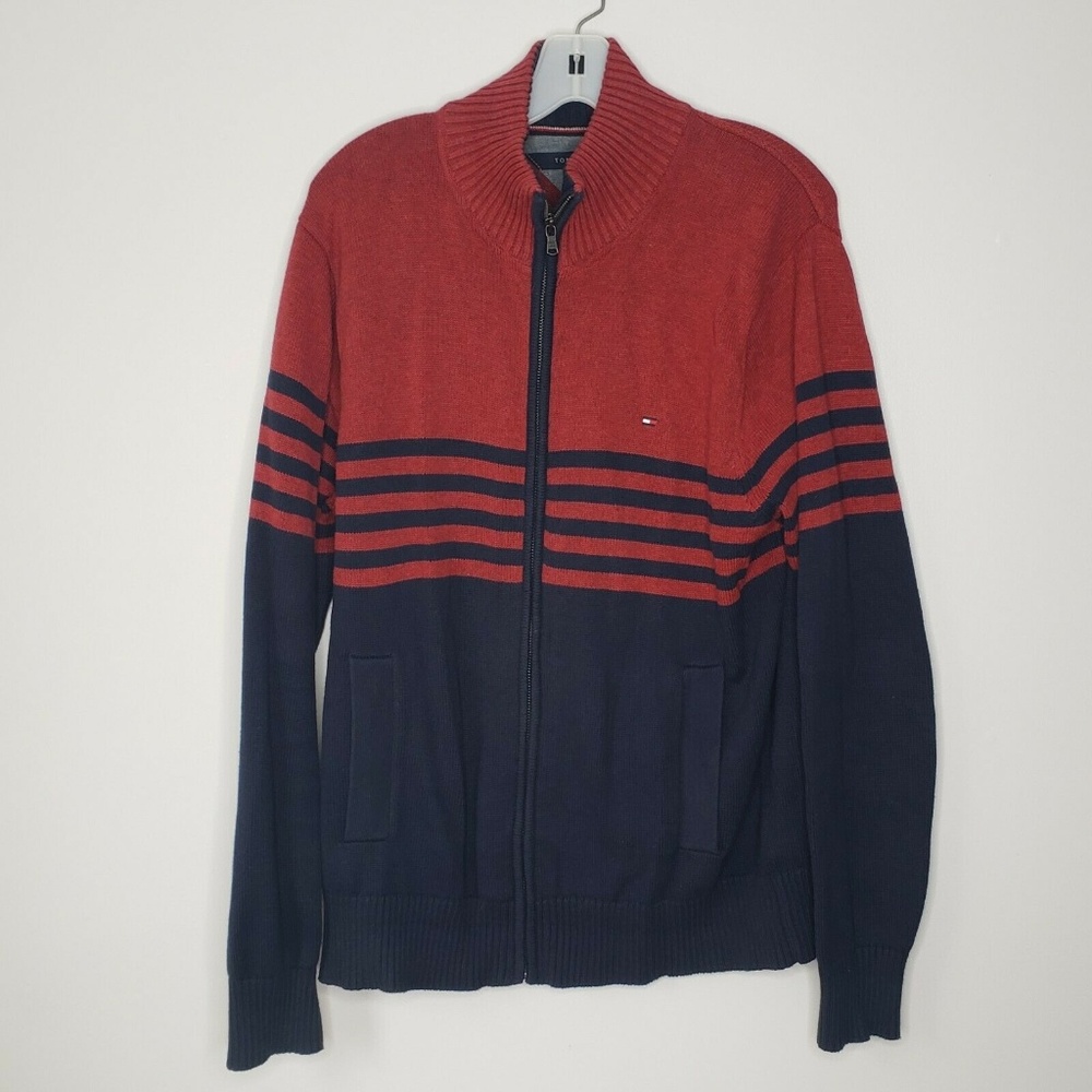 Tommy Hilfiger Red Blue Colorblock Full Zip Mock N